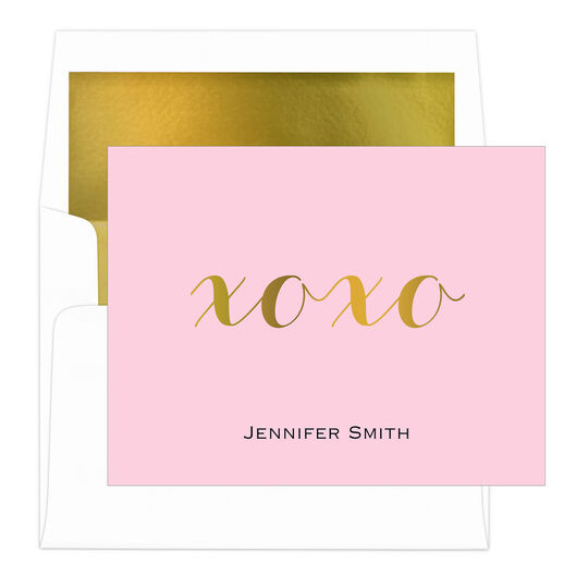Hugs & Kisses Gold Foil Folded Note Cards with Lined Envelopes
